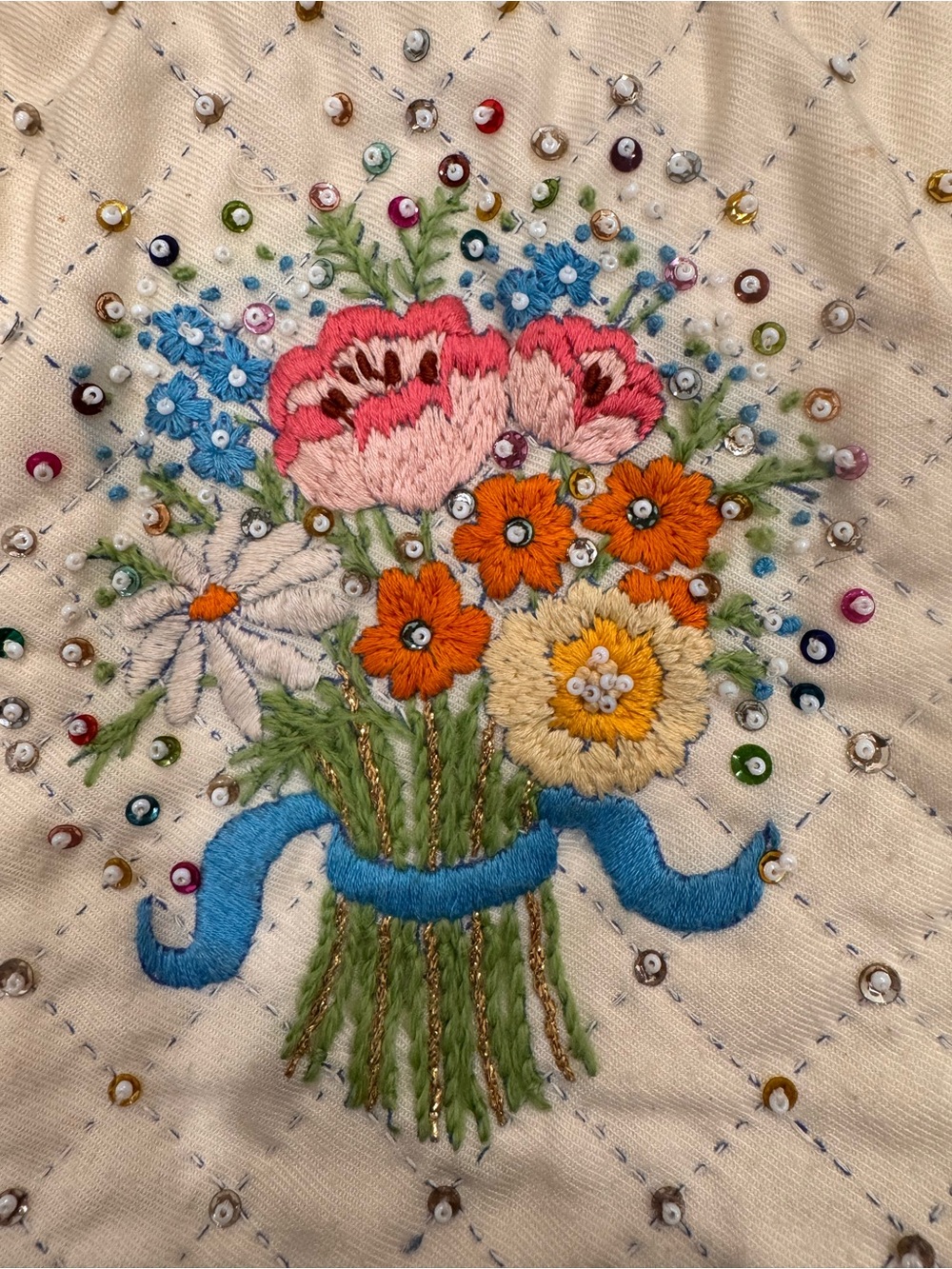 Vintage 1950s 60s Hand Embroidered Floral Sequin Beaded Evening Purse - Picture 11 of 11